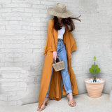 Sexy Solid Front Open Self Belted Long Kimono Dress Summer Clothes For Women Beach Wear Open Long Shirt Robe De Plage