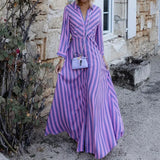 Spot 2025 Autumn New Women's Fashion Long Sleeve Temperament In The Long Striped