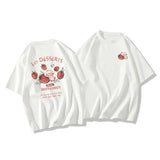 Strawberry Rabbit Print Oversized T-shirt-Outfit