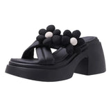 Wind Flower Thick Bottom Slippers Female Wear Female 2025 Summer New Fashion Beach Open Toe Slippers