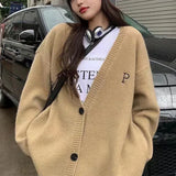 Zingj Wind Sweater Coat Women's Sheep Wool Winter New Wear Letters Embroidered Loose Knit Cardigan Top-Outfit