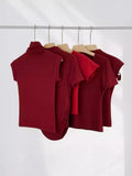 Zingj West Sister With The Same Wine Red Short-Sleeve T-Shirt Female Shoulder Chic Beautiful Small Shirt This Life Year Slim