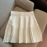 Knitted Pleated High-Waisted Mini Skirt- Outfit