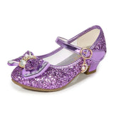 Kids Shoes for Girls Children Girls Shoes Butterfly Knot High Heel Princess Shoes Glitter Leather Party Dress