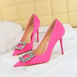 Zingj Fashion Banquet High-Heeled Shoes Women's Shoes Fine Heel Ultra High Heel Shallow Mouth Pointed Water Diamond Buckle Single Shoes