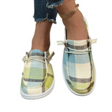 New Plaid Canvas Shoes Comfortable Flat Soles Single Shoes Lazybones One Foot Boat Shoes Large Size Women's