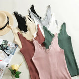 Hook Flower Lace Tank solid Stitching V-neck Camis Female Knitted Short Slim Sleeveless Shirt Tank Casual