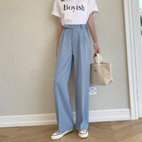 Fashion Office Straight Pants Casual Loose Vintage High Waist Zipper Pants Female Wide Leg
