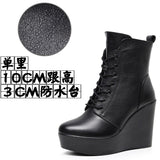 Head 12Cm High Slope And Waterproof Table Mid-Sleevel Boots With Side Zipper Women's Boots Pine Cake Plus Velvet Winter Warm Leather
