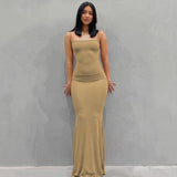 2022 Y2k New Fashion Sexy Dress Skims Flat For Backless Long Maxi Dress Pure Slim Down Honey Peach Hip Suspender