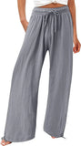 Casual Trousers Solid Color Lace Wide