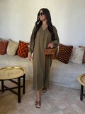 V Neck Casual Loose Midi Dress For Women Elegant Floral Print Lantern Sleeve Button Vestido new Chic Female Holiday