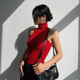 Women Sexy Sleeveless Halter Neck Vest Sleeveless Solid Knit Ribbed Slim Fit Tank Tops Clubwear Ladies Camisole Streetwear