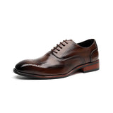 Zingj Men's Leather Shoes Pointed British Wind Derby Shoes Casual Three Joint Business Dress Groom Wedding Shoes