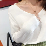 New 2021 Autumn Winter Women's Sweaters V-Neck Minimalist Tops Fashionable Korean Style Knitting Casual Solid