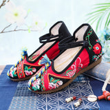 Zingj Heels Single Shoes Ethnic Wind Contrast Color Canvas Retro Embroidered Cloth Shoes With Women's Shoes Spring And
