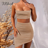 2020 Summer Spaghetti Strap Crop Top And Bodycon Mini Skirt Sexy Black Women Set Party Outfit Club Two Piece Sets