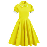 Solid Blue Vintage Swing Dress With Pocket Women Summer Retro 40s 50s 60s Pinup Rockabilly Party Dress Vestido Robe
