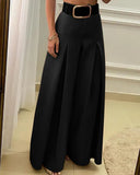 Women‘s Long Trousers Elegant Ladies Office Wear Casual Slim Fit High Waisted Ruched Pleated Wide Leg Pants Without