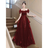 A Toasting Dress Bride 2025 New Wine Red Shoulder Wedding Dress Dress High-End Atmospheric Engagement High-End