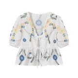 2024 Summer New Women's Street Fashion V-Neck Print With Short-Sleeved Shirt W091 1859-Outfit
