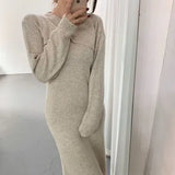 Autumn Ladies Maxi Slit Dress Elegant Women 2 Piece Set Dress Long Sleeve Solid Color Bodycon