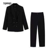 2021 spring blazer + pant two peice set women double breasted suit jacket high waist
