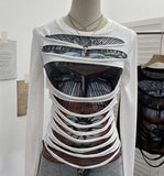 Real Shooting Design Y2k Vintage T-Shirt Prints Long-Sleeved T-Shirt Slimming Bottom Top