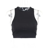 Spring O Neck Sexy Tank Tops Black Sleeveless Y2k Off Shoulder Heart Hollow Out Fashon Women Crop Top Casual