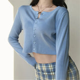 Style O-neck Short Knitted Sweaters Women Thin Cardigan Fashion Sleeve Sun Protection Crop Top Ropa