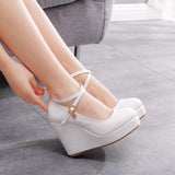 Cm Fashion Thick Bottom Slope Single Shoe Round Head Height Waterproof Slope Heel Buckle Heel Women's