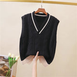 vest women's spring and autumn fashion new color matching loose sleeveless v-neck pullover striped all-match casual