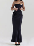 Satin Bandeau Splice Slim Maxi Dress with Corset