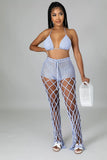 Bikini Set Cover-ups for Women 2022 Summer Holiday Beach 2 Piece Set Halter Neck Crop Top Knitted Pants Matching