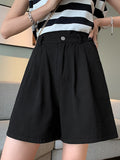 100% Cotton Korean Oversize 4Xl Shorts Women Harajuku High Waist Fashion Wide Leg Short Pants Summer Solid All Match
