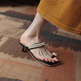 Women Wear 2025 New French Fairy Pearl Square Set Toe Thin Heel