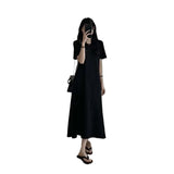 Zingj Over The Knee Long Skirt Female Loose Show Thin Simple Sense A Word Dew Back Cross Hollow Out In The Long Dress-Outfit