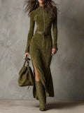 New Retro Modern Collar Zipper High Open Forked Waist Temperament Famous Style