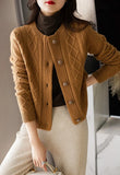 fashion new temperament casual wool knitted sweater cardigan women's long-sleeved round neck all-match
