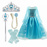 Girls Party Princess Dress Baby Girls Summer Elegant Long Sleeve Blue Dresses Birthday Party Fantasy Ball