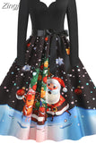 Women Christmas Party Dress Elegant Vinatge Long Sleeve Winter Sundress V Neck New Year Costume Clothing