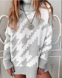 suelto vestido Casual de mujer de punto Jersey largo de gran manga larga Invierno pata de gallo Jer 2020