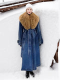 Zingj Temperament Long Trench Coat Spring 2024 New Removable Wool Collar Small Design Sense Denim
