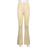 90s Aesthetics High Waist Brown Flare Pants Vintage Zip Up Skinny Long Trousers Indie Pants Slit Casual