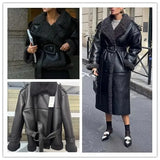 And Winter Women's Personalized Street PU Belt Belt Fur One Warm Coat