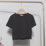 Real-Apamine Solid Short-Sleeved T-Shirt Burst Small Short Sweet Spicy Slim Slim Thin Collar Top