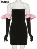 Long Puff Sleeve Off Shoulder Autumn Winter Elegant Evening Party White Black Mini Dress Sexy Women Kawaii