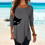 Women Casual Long Sleeve O Neck Button Irregular T Shirt Spring Vintage Loose Shirt Oversize 2XL Tee Shirt Oversized Tops