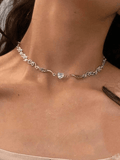 Angel Wing Rhinestone Heart Necklace- Outfit
