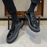 Zingj Men's Casual Leather Shoes Male Round Head British Patent Leather Breathable Men's Shoes Business Dress Wedding Groom Shoes